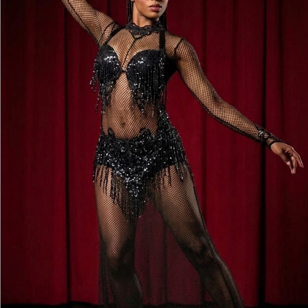 Festival Dance Black Sexy Beaded Dress, Embroidered Gala Event Sexy Black Gown
